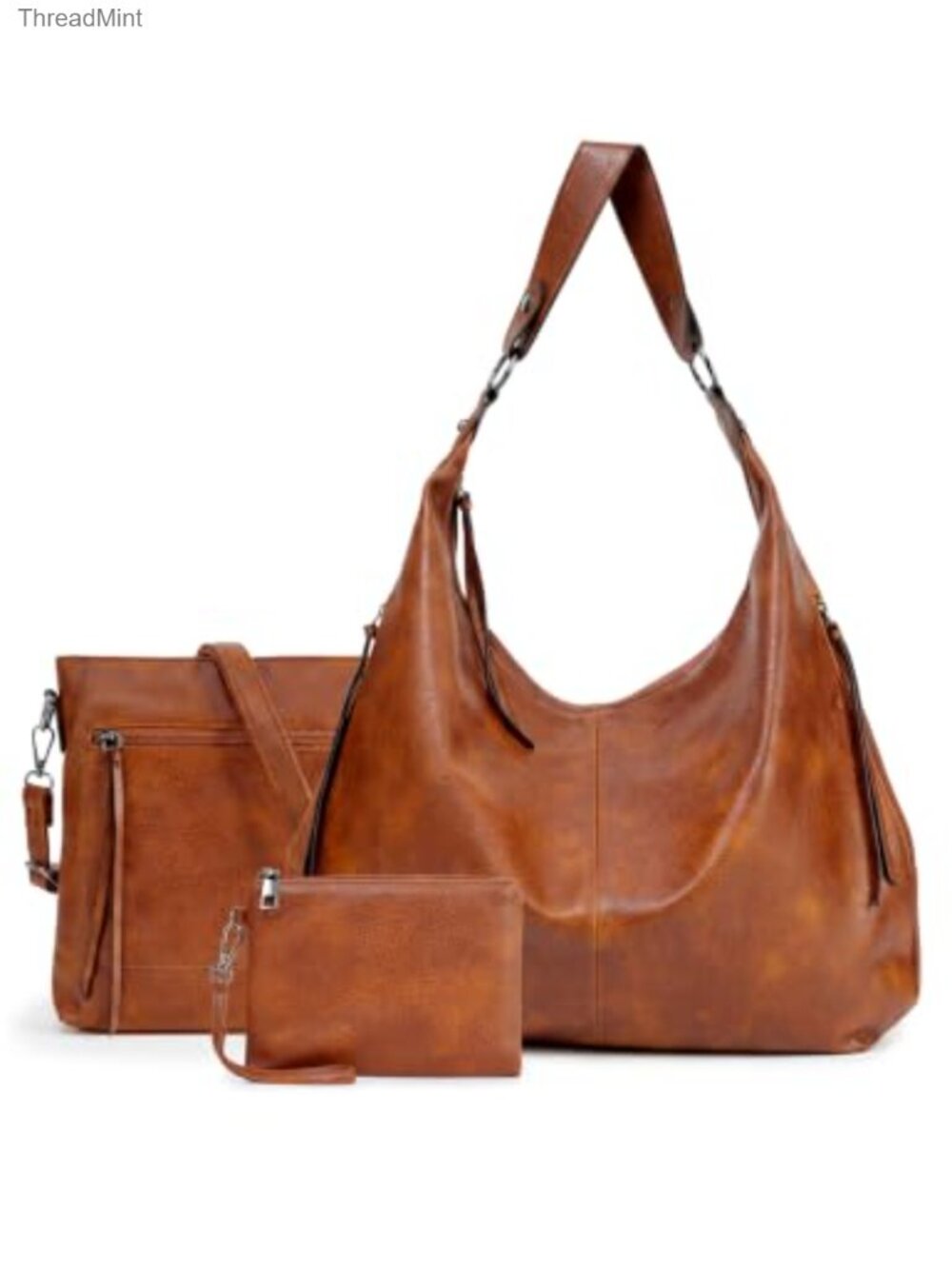 PU Leather Hobo Bag 3-in-1 Crossbody Shoulder Handbag Set